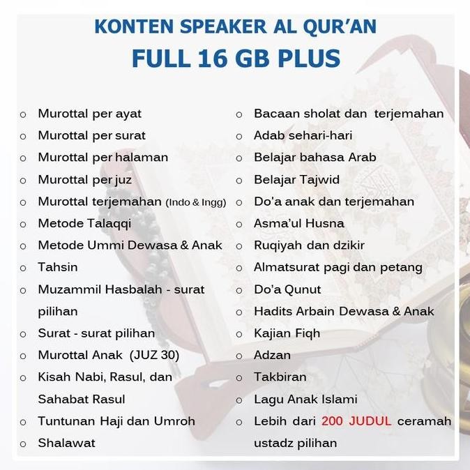 SPEAKER MUROTTAL AL QURAN NUSA RARA 16 GB murotal 30 JUZ