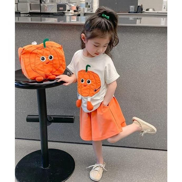 DB17 >> OOTD Anak Perempuan Setelan Terbaru Korean Style Kartun labu Setelan- Usia 2-8 Tahun Perempu