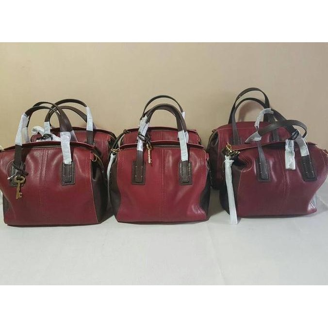 Tas Authentic Fossil Emma Leather Satchel Red Multi Original Asli