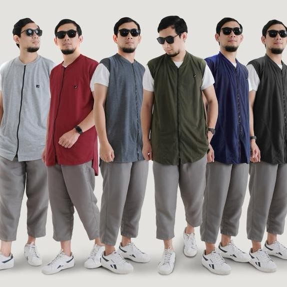 Rompi Sholat Pria Muslim Bahan Kaos Zipper Rompi Shalat Ozip Rosal