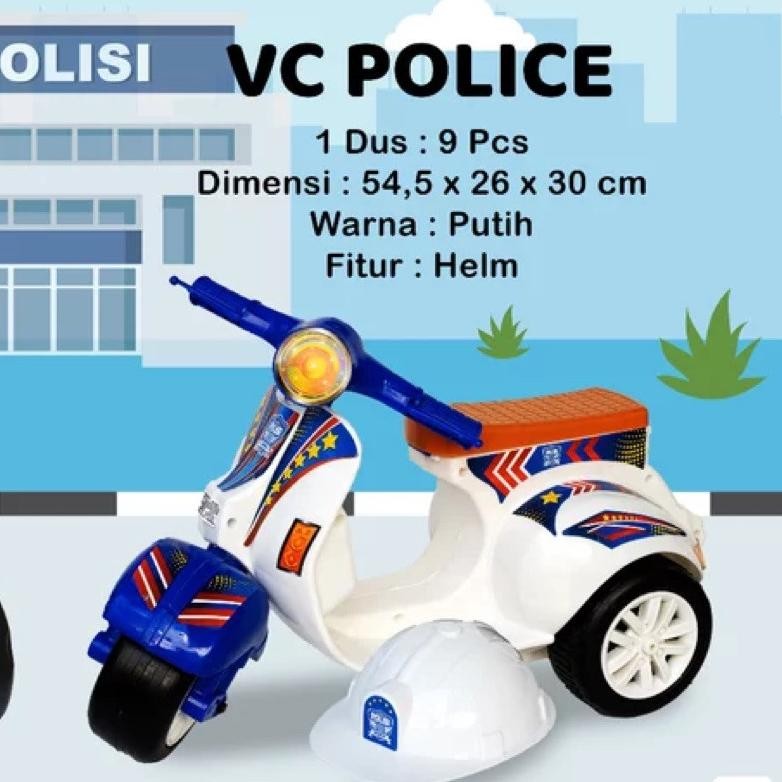 (BISA COD) MAINAN ANAK MOTOR DORONG VESPA POLISI BONUS HELM / SG TOYS VC 162 Mainan Motor Vespa Anak