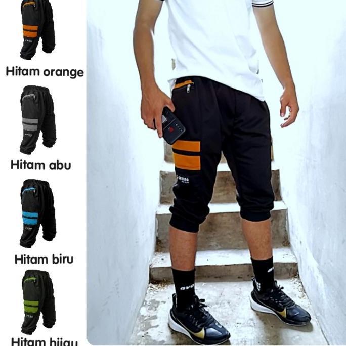 New- Celana Jogger Pendek Olahraga Rhn My Style 3/4 Kain Fleece Nyaman Hitam Oren Abu Sport Dengan S