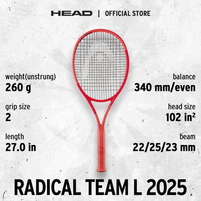HEAD Tennis Racket Radical Series 2025 - Raket Tennis Tanpa Senar FREE Cover Bag
