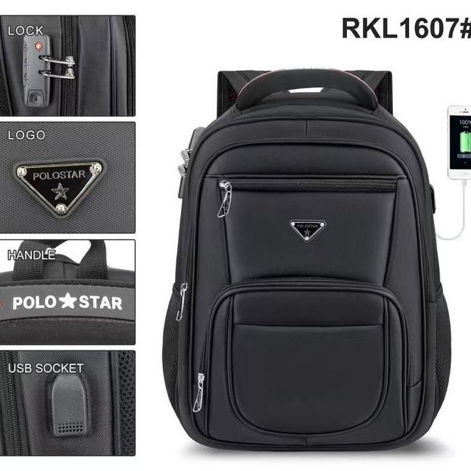 POLO STAR Tas Ransel Laptop Backpack Pria Wanita Sekolah Tas Punggung Laptop Gembok USB Port