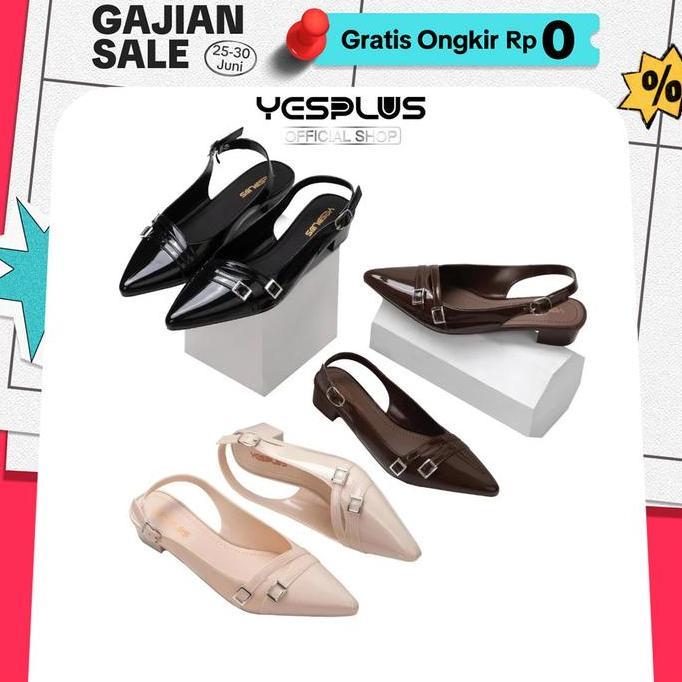 New - [Yesplus] 8081 Sandal Flat Wanita Model Tali Gesper Flat Wanita Model Glossy Tinggi 3 Cm Flat 