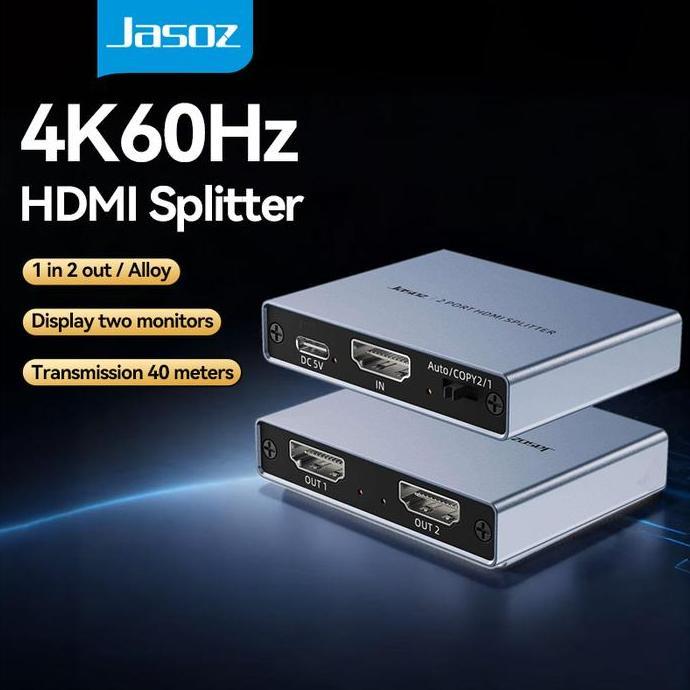 Jasoz Splitter HDMI 1x2 4K HDMI 1 Input 2 Output untuk TV Monitor Projector