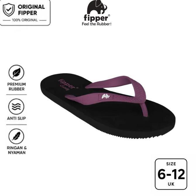 New - Fipper Comfy Sandal Jepit Anti Slip Pria Wanita Original Ringan Nyaman Hitam Black / Purple Da