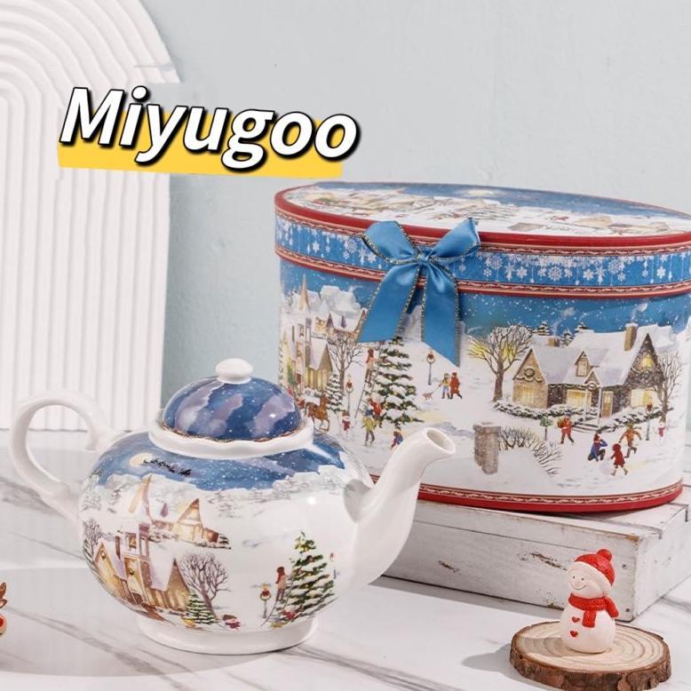Teko Set Motif Rumah mini- Teko & Tutup - 2 Cangkir/keramik