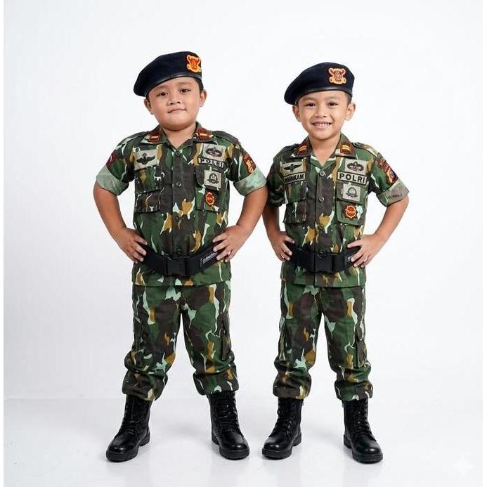 Baju PDL Brimob Loreng Anak Lengkap Aksesoris - Seragam Brimob Pelopor Loreng Anak Laki-Laki dan Per