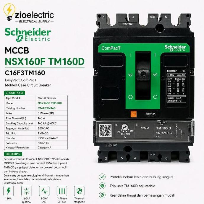 BEBAS ONGKIR - Mccb Nsx160f TM160D 160A C16F3TM160 MCCB NSX160F 160a 3P SCHNEIDER ComPacT NSX
