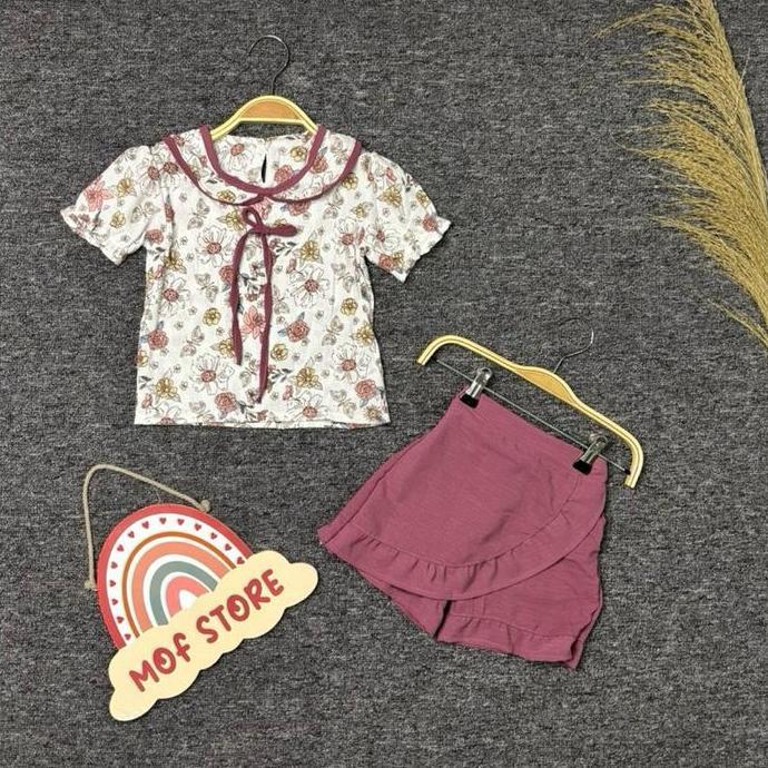 Mylu- Oneset Fayolla Rayon Motif Flora Rokcel Cringkle Anak Perempuan 2-6 Tahun