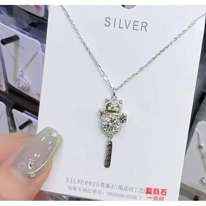 Tita- Liontin Perak 925 Transparan, Kalung Kail Ikan Nita, Rantai Klavikula Perak Sterling