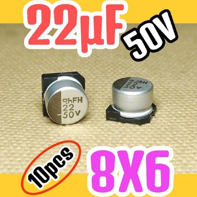 10PCS SOLID KAPASITOR CAPASITOR ELKO ELCO SMD 50V 22UF 50V 22 UF 50 V 50 VOLT 8X6 ORIGINAL