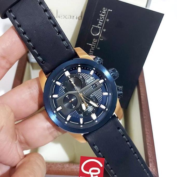 ALEXANDRE CHRISTIE AC6270 AC 6270 MAN BLUE ROSEGOLD LEATHER STRAP