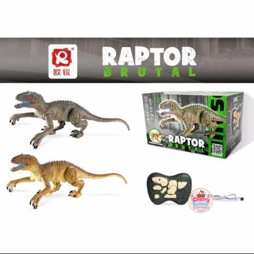 Mainan Remote Control Robot Dino Raptor Lampu & Suara Menggunakan Baterai Charge - RC Raptor Brutal 