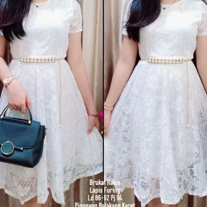 S 1987 S 1854 Dress Putih Brukat Elegan Adem