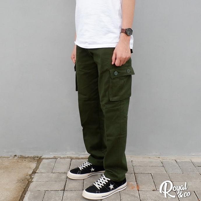 Super Celana Cargo Panjang Slim Straight Green Army / Cargo Pants Twill / Cargo Green Army