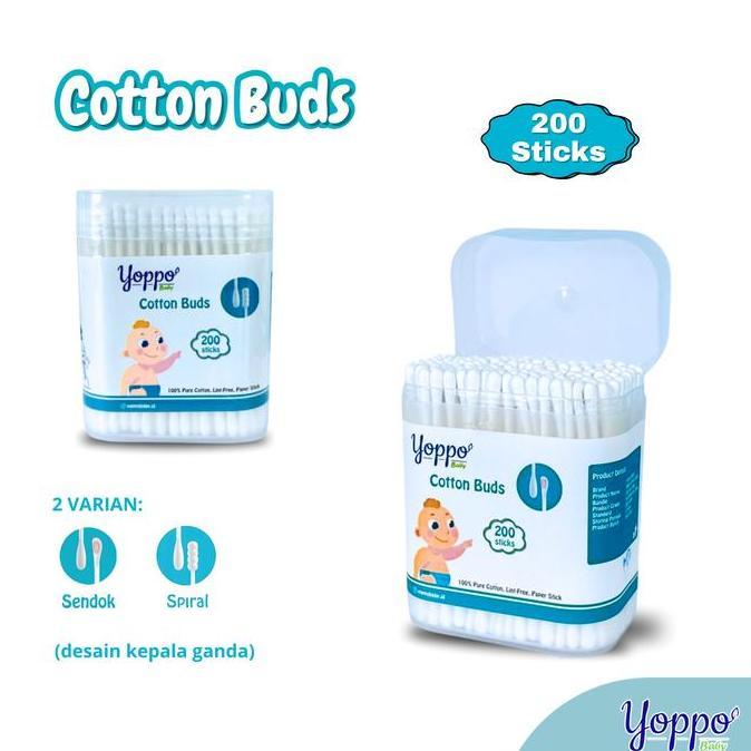 Beb - Yoppo Baby - Cotton Bud 200 Pcs / Cotton Bud Sendok / Cotton Bud Spiral Bayi