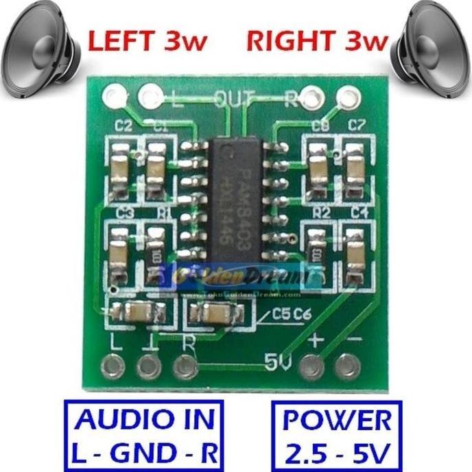 HIMAX POWER MINI AMPLI AMPLIFIER SUARA MUSIK MUZIK BOK BOX 3W 3WATT 3 WATT W 2.5V 3V 5V STEREO BUAT 
