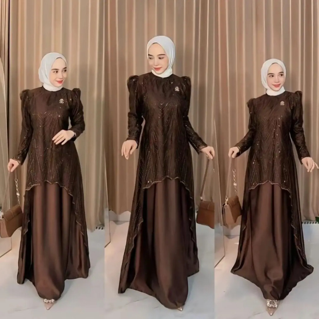 Baju Gamis 2026 Model Mazaya Dress Lebaran Wanita Gamis Brokat Kondangan Simple Elegan