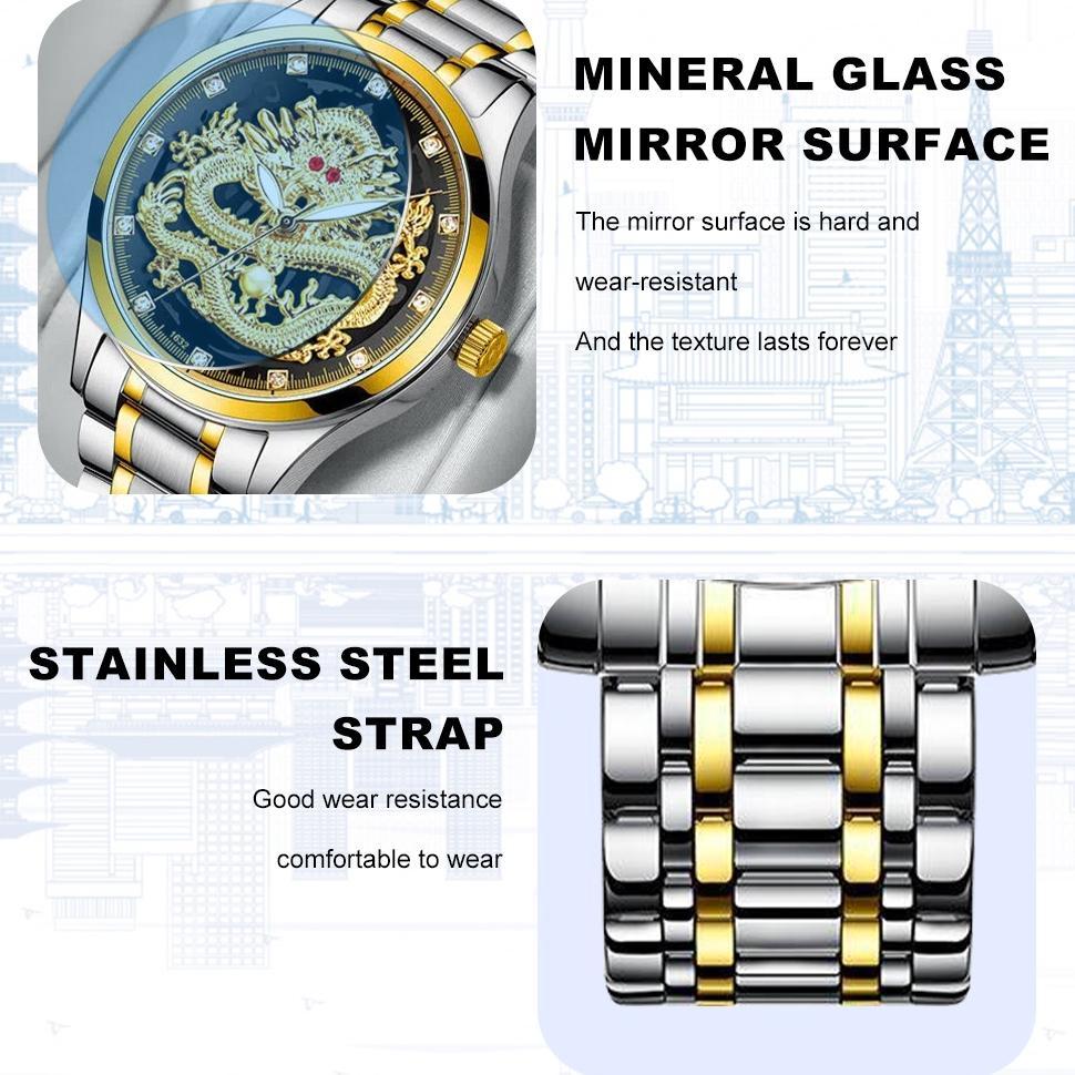 FAST DELIVERY Sunlifex Jam Tangan Pria 9002 Naga Emas Stainless Steel Quartz Original Dragon Gold Ku