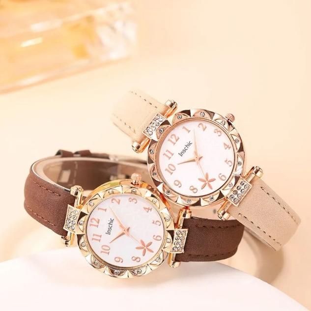 DISKON 5PCSINS Jam Tangan Kuarsa Wanita Wanita Bunga Kuarsa Jam Tangan Arab Digital Dial Gelang Set 
