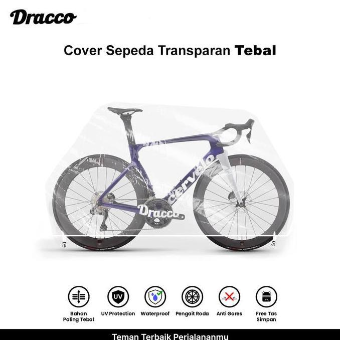 ATMAJAPJT DRACCO Cover Sepeda Road Bike Transparan Tebal Waterproof Sarung Sepeda Cervelo Anti Debu 