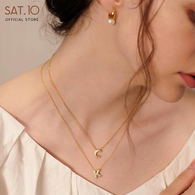 Jewe- Sat.10 Kalung Alfabet Berlian Penuh - Kalung Rantai 26 Huruf Inggris Kalung Rantai Huruf Dimen