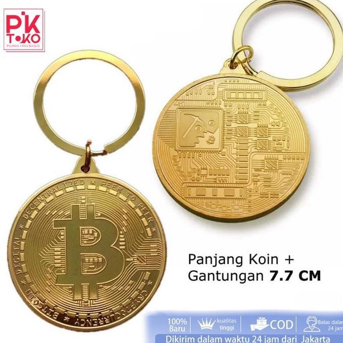 Cellme- Gantungan Kunci Kripto Bitcoin Keychain Plus Desain Replika Bitcoin Gold Plated
