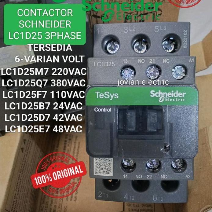 Kontaktor Contactor Schneider Lc1D25Q7 380V 25A 3Phase Original