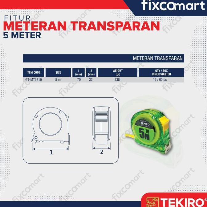 Long- Tekiro Meteran Transparan 5 M / Tekiro Meteran 5 M