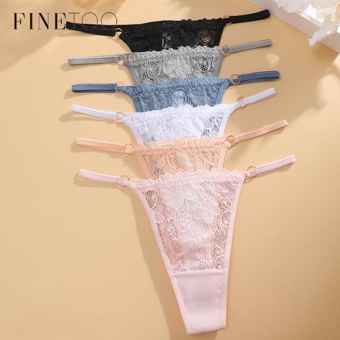 FINETOO FT144 Celana Dalam Wanita Tali Tipis Thong Renda Bunga Gstring