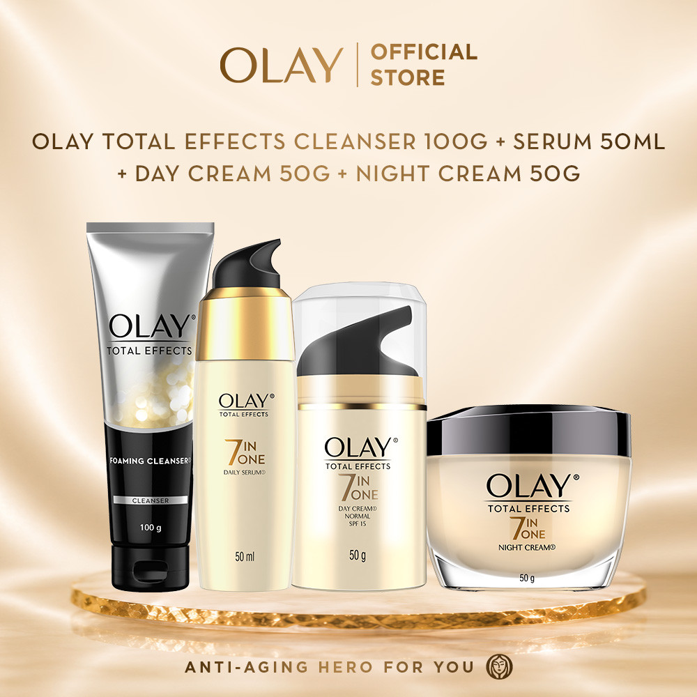 Olay Total Effects Set Lengkap Niacinamide Anti Aging Skincare - Krim, Serum, dan Sabun Muka Tandem