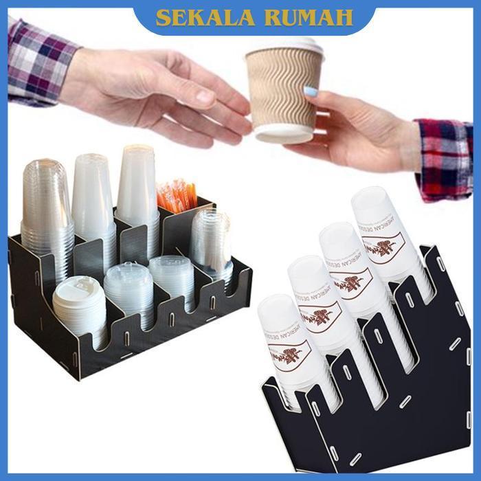 Ready Stok Rak Organizer Paper Bahan Kayu Cup Dispenser Papper Cup Rak Paper Cup
