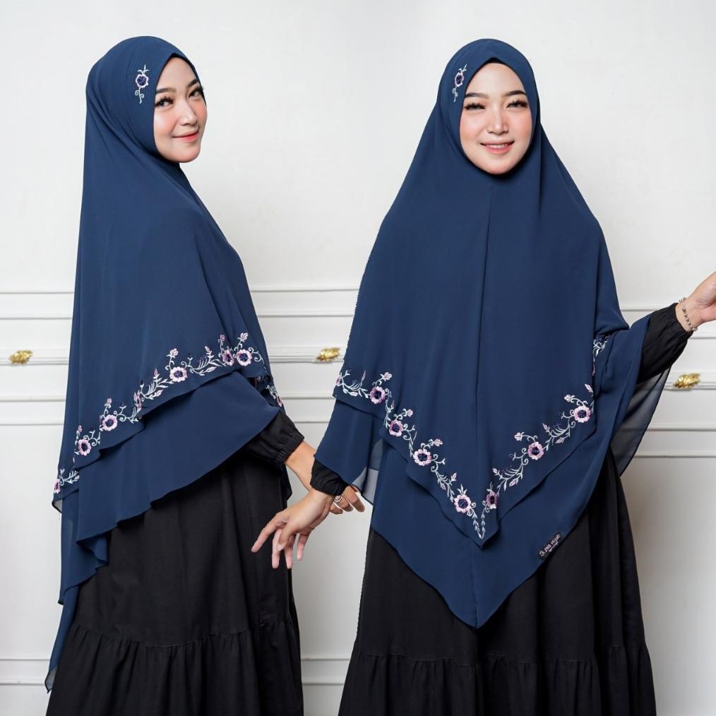 Limited Khimar Rania Bordir /Hijab Syari Bordir 2 Layer Ceruty Premium/Kerudung Syari 2 Layer /Jilba