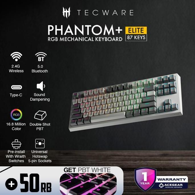BEBAS ONGKIR - TECWARE  keyboard Phantom+ Elite 87 (TKL Mechanical Keyboard) FREE Tecware Full-size 