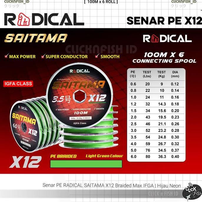 SENAR PE RADICAL SAITAMA X12 100M CONNECTING BRAIDED IFGA | HIJAU NEON