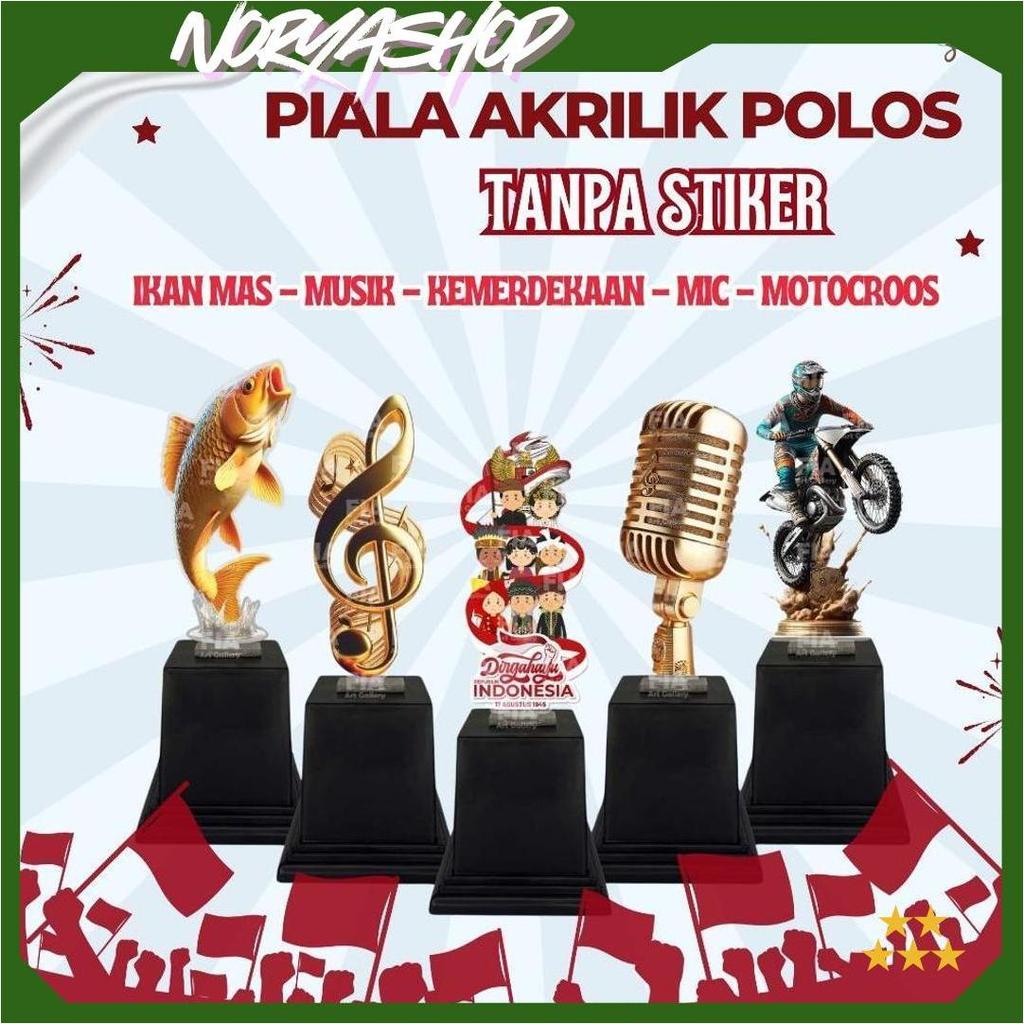 Piala Akrilik Kemerdekaan Agustusan+Ikan Mas / Carp+Motocross,+Musik,+Mic / Karaoke Trophy Piala, So