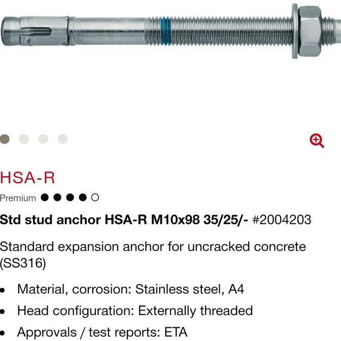 HILTI DYNABOLT TRUBOLT ANCHOR ANGKUR HSA-R M10 X 98MM STAINLESS 316