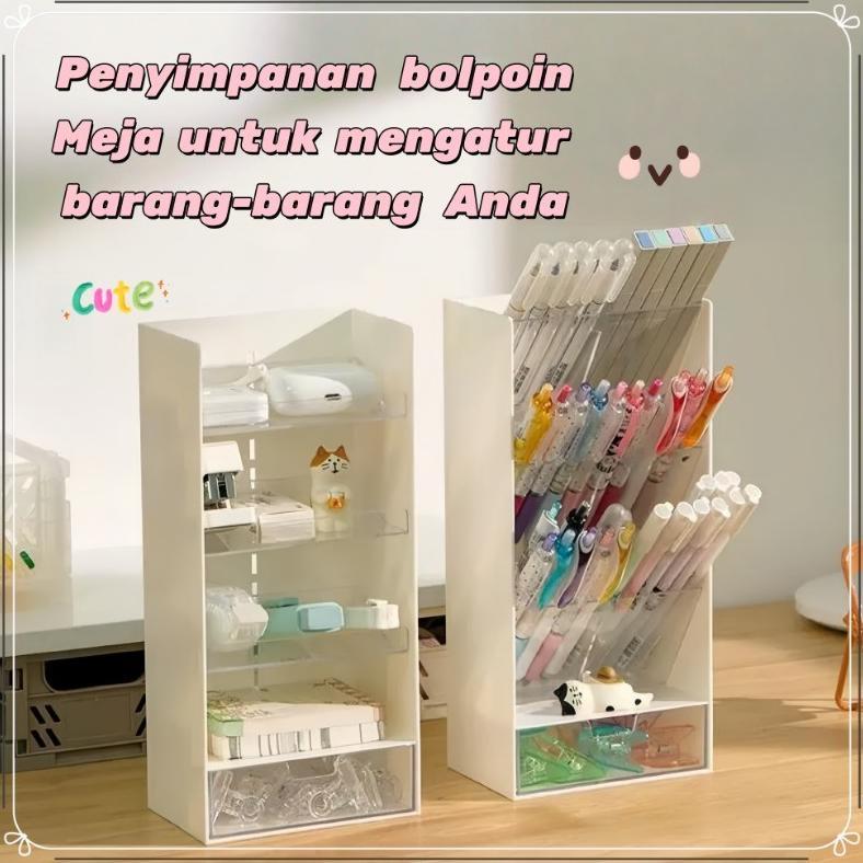 Rak pensil Transparan serbaguna 5 Sekat PenHolder/Stationery Organizer/Rak Serbaguna/Rak Make Up Ski