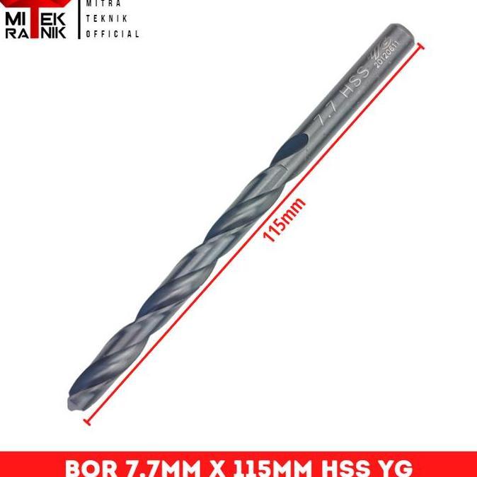 Mata Bor 7.7Mm Panjang 115Mm Bor Besi Hss Twist Drill Yg