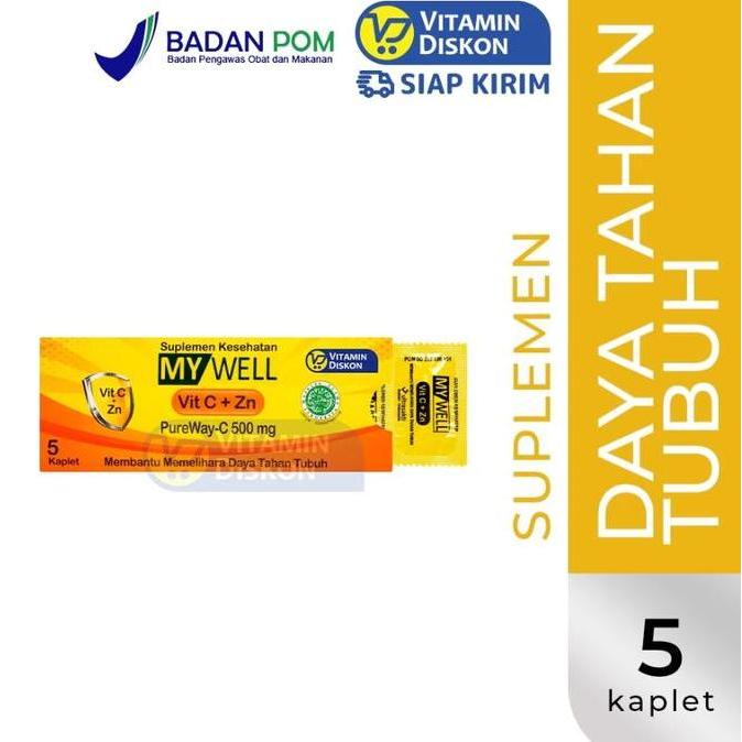 MYWELL VITAMIN C+Zn PUREWAY 500MG 1 STRIP ISI 5 KAPLET