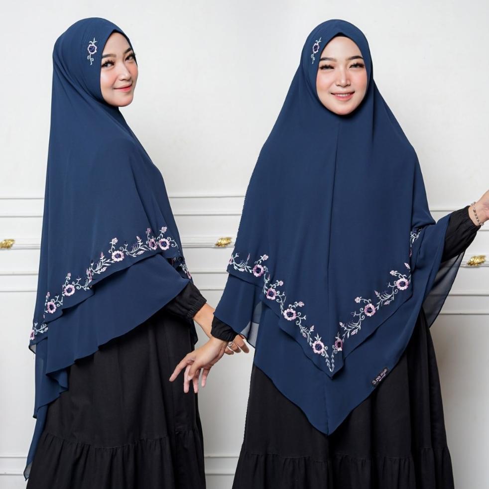 Khimar Rania Bordir /Hijab Syari Bordir 2 Layer Ceruty Premium/Kerudung Syari 2 Layer /Jilbab Bordir