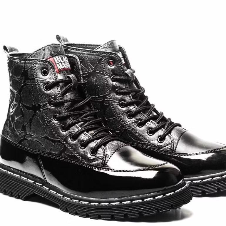 Sepatu Docmart Tinggi Boots Pria 8 Hole Hitam Original - Blackmaster