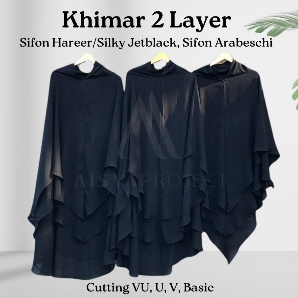 [Ready] Khimar 2 Layer Jetblack Sifon Ringan Sifon Arabeschi