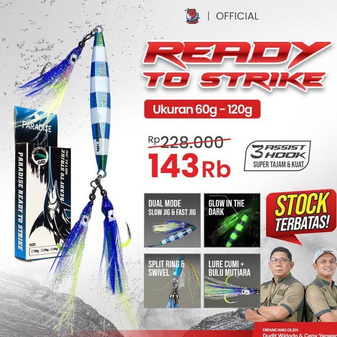 60U - Paradise Ready To Strike Metal Jig Cumi Premium Fish Lure Gid 60-120Gr - Jigging Laut Glow In 