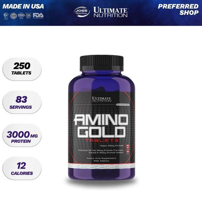 Ultimate Nutrition Amino Gold 250 Tabs | 100% Whey Isolate Hydrolysate | Import USA - Suplemen Fitne