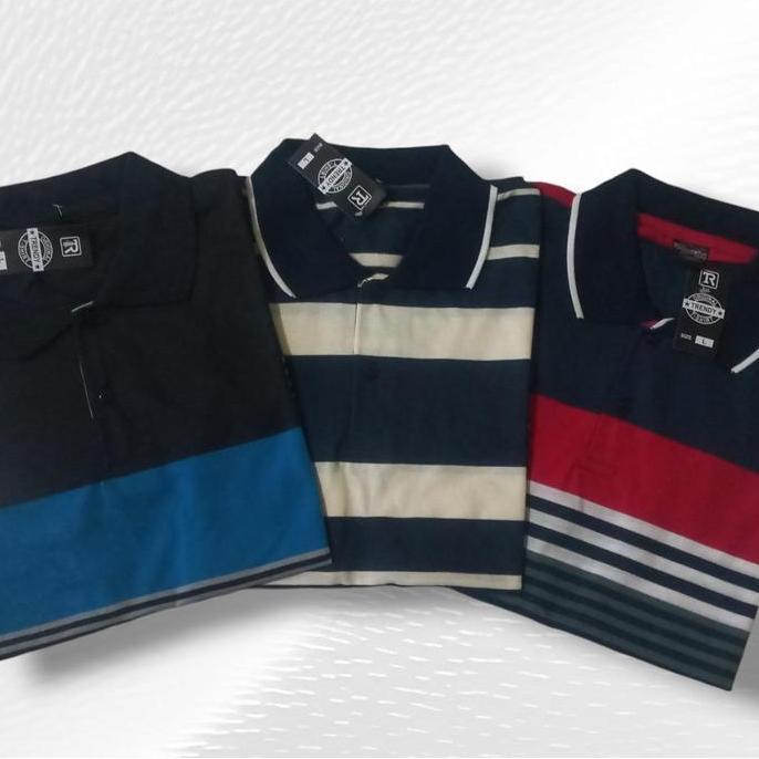Aero- Paket 3Pcs 100 Rb Kaos Polo Salur Pria Lengan Pendek Katun / Polo Shirts Salur Tanpa Saku