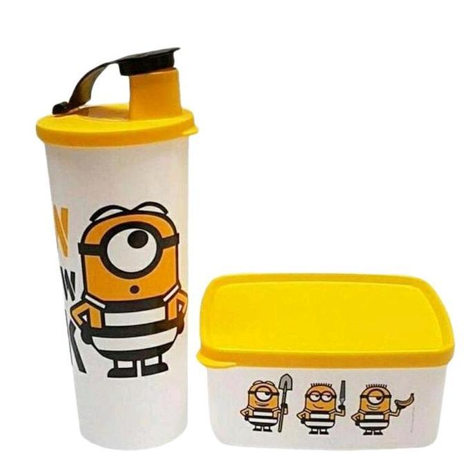 minion lunch set Tupperware dapat gelas 470 ml dan kotak 500 ml bekal Tupperware original
