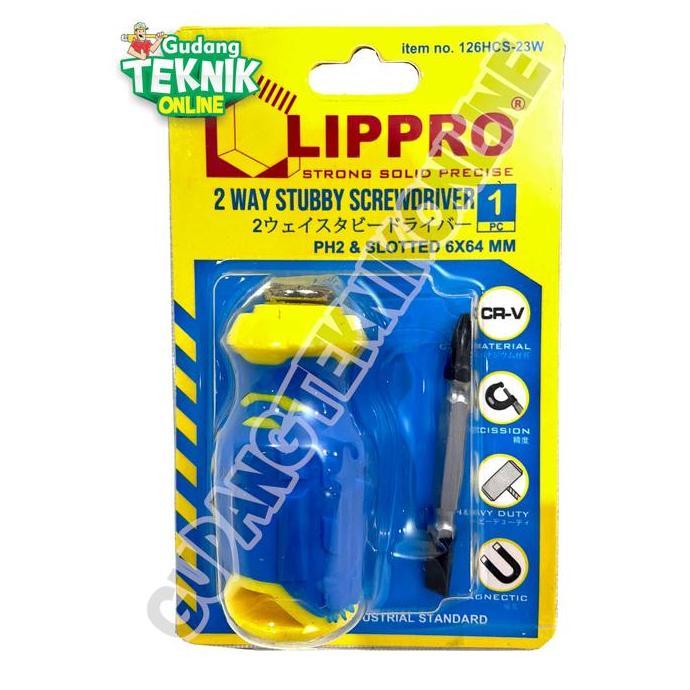 LOANHERCH Obeng CEBOL Plus Minus 2way 126HCS-23W LIPPRO 6x24mm / Obeng PENDEK Bolak Balik Kembang Mi